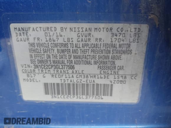 ✅ 2016 Nissan Note SV • VIN: 3N1CE2CP3GL377506 • Lot: 42859484. Listed on IAAI with 113,376 mi. Free auction sales archive from the USA and detailed vehicle history report at DreamBid. Image 9.