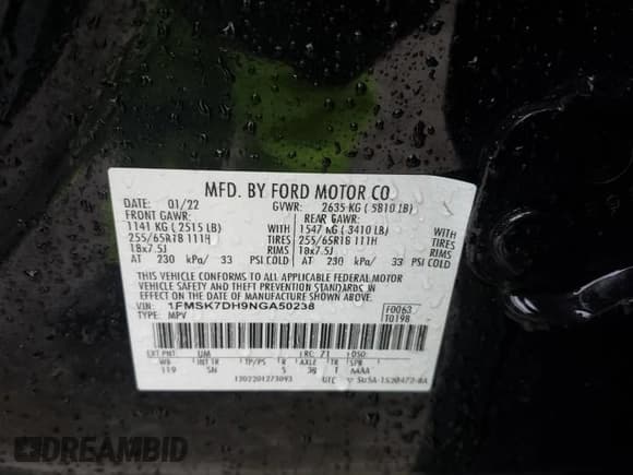 ✅ 2022 Ford Explorer XLT • VIN: 1FMSK7DH9NGA50238 • Lot: 48113795. Wystawiony na Copart z przebiegiem 70 140 mil. Bezpłatny archiwum sprzedaży aukcyjnych z USA i szczegółowy raport historii pojazdu na DreamBid. Zdjęcie 14.