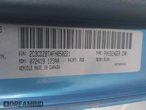 2015 Dodge Challenger R/T Plus with VIN 2C3CDZBT4FH850221, listed as a IAAI auction lot 41530700 with 86,226 mi miles and . Bid and sale history available at DreamBid. Image 9.