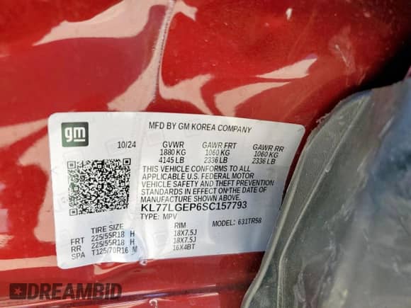 2025 Chevrolet Trax 1RS с VIN KL77LGEP6SC157793, выставлен на аукционе Copart как лот 82353625 с пробегом 12 024 миль миль и Списание • Salvage title. История ставок и продаж доступна на DreamBid. Изображение 13.