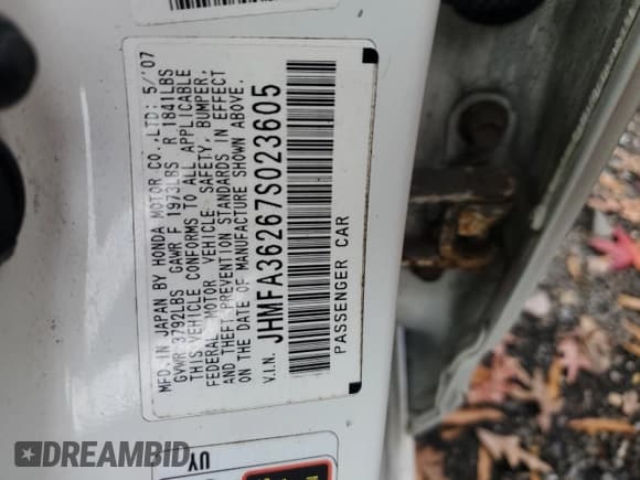 ✅ 2007 Honda Civic • VIN: JHMFA36267S023605 • Lot: 90666795. Wystawiony na Copart z przebiegiem 133 856 mil. Bezpłatny archiwum sprzedaży aukcyjnych z USA i szczegółowy raport historii pojazdu na DreamBid. Zdjęcie 12.