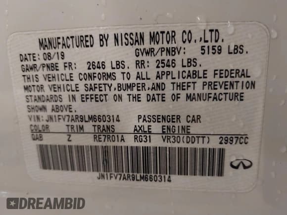 ✅ 2020 Infiniti Q50 Red Sport 400 • VIN: JN1FV7AR9LM660314 • Lot: 42220029. Listed on IAAI with 65,779 mi. Free auction sales archive from the USA and detailed vehicle history report at DreamBid. Image 9.