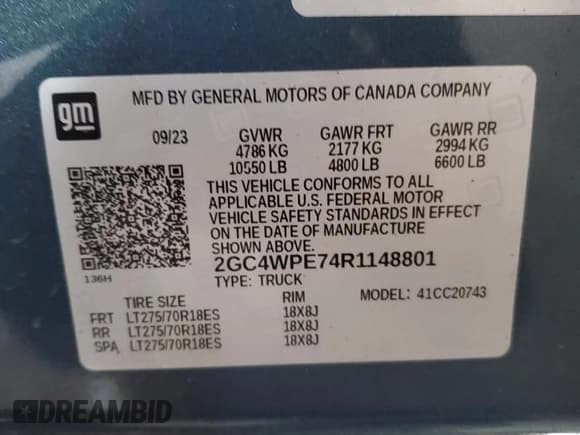 ✅ 2024 Chevrolet Silverado 1500 • VIN: 2GC4WPE74R1148801 • Лот: 91170115. Опубликован ранее на Copart с пробегом 17 885 миль. Бесплатный доступ к архиву аукционных продаж из США и подробный отчёт об истории автомобиля на DreamBid. Изображение 12.