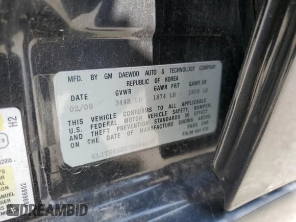 ✅ 2009 Chevrolet Aveo 2LT • VIN: KL1TG66E89B664635 • Lot: 51360075. Wystawiony na Copart z przebiegiem 37 538 mil. Bezpłatny archiwum sprzedaży aukcyjnych z USA i szczegółowy raport historii pojazdu na DreamBid. Zdjęcie 12.