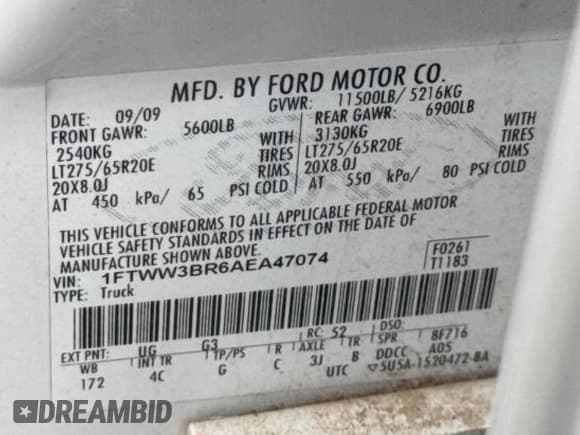 ✅ 2010 Ford F-350 XL • VIN: 1FTWW3BR6AEA47074 • Lot: 43859305. Listed on Copart with 228,944 mi. Free auction sales archive from the USA and detailed vehicle history report at DreamBid. Image 10.