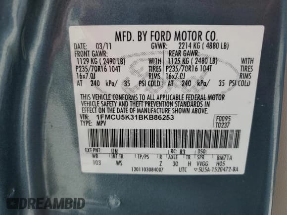 ✅ 2011 Ford Escape Hybrid • VIN: 1FMCU5K31BKB86253 • Лот: 57509525. Опубликован ранее на Copart с пробегом 159 486 миль. Бесплатный доступ к архиву аукционных продаж из США и подробный отчёт об истории автомобиля на DreamBid. Изображение 13.