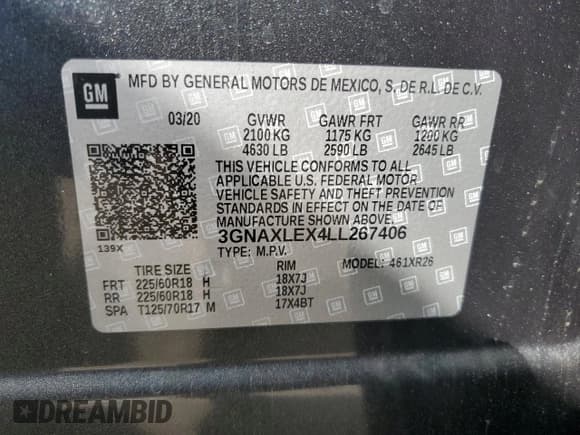 ✅ 2020 Chevrolet Equinox LT • VIN: 3GNAXLEX4LL267406 • Lot: 85750075. Wystawiony na Copart z przebiegiem 101 955 mil. Bezpłatny archiwum sprzedaży aukcyjnych z USA i szczegółowy raport historii pojazdu na DreamBid. Zdjęcie 14.
