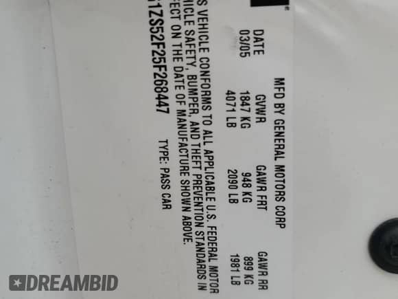 2005 Chevrolet Malibu z VIN 1G1ZS52F25F268447, wystawiony jako Copart lot #72219674 z przebiegiem Nie podano mil oraz Szkoda całkowita • Salvage title. Historia ofert i sprzedaży dostępna na DreamBid. Obrazek 14.