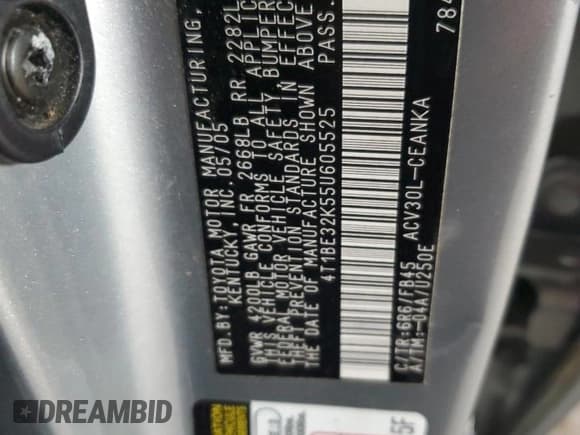 ✅ 2005 Toyota Camry LE • VIN: 4T1BE32K55U605525 • Лот: 92469755. Опубликован ранее на Copart с пробегом 249 570 миль. Бесплатный доступ к архиву аукционных продаж из США и подробный отчёт об истории автомобиля на DreamBid. Изображение 12.