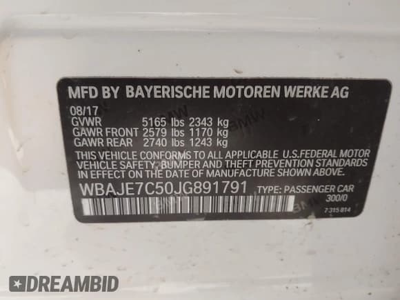 ✅ 2018 BMW 5 Series 540i xDrive • VIN: WBAJE7C50JG891791 • Lot: 42365265. Listed on IAAI with 54,896 mi. Free auction sales archive from the USA and detailed vehicle history report at DreamBid. Image 9.