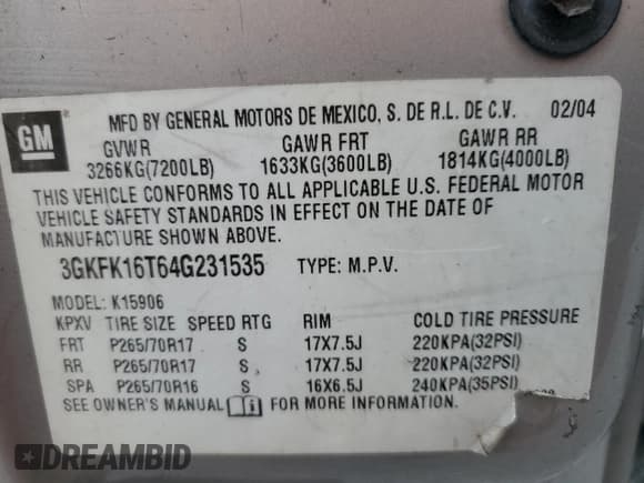 ✅ 2004 GMC Yukon XL SLT • VIN: 3GKFK16T64G231535 • Lot: 91375035. Listed on Copart with 360,410 mi. Free auction sales archive from the USA and detailed vehicle history report at DreamBid. Image 13.