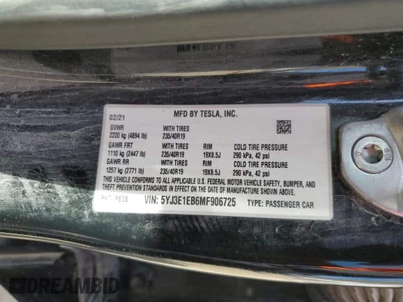 ✅ 2021 Tesla Model 3 Long Range • VIN: 5YJ3E1EB6MF906725 • Lot: 47838945. Wystawiony na Copart z przebiegiem 87 302 mil. Bezpłatny archiwum sprzedaży aukcyjnych z USA i szczegółowy raport historii pojazdu na DreamBid. Zdjęcie 13.