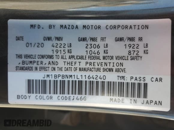 ✅ 2020 Mazda 3 Premium • VIN: JM1BPBNM1L1164240 • Lot: 61675365. Wystawiony na Copart z przebiegiem 90 509 mil. Bezpłatny archiwum sprzedaży aukcyjnych z USA i szczegółowy raport historii pojazdu na DreamBid. Zdjęcie 13.