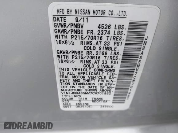 ✅ 2012 Nissan Rogue S • VIN: JN8AS5MV7CW701982 • Lot: 42371222. Wystawiony na IAAI z przebiegiem 171 770 mil. Bezpłatny archiwum sprzedaży aukcyjnych z USA i szczegółowy raport historii pojazdu na DreamBid. Zdjęcie 9.