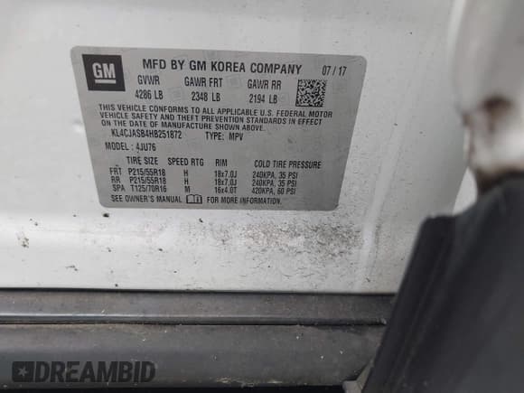 ✅ 2017 Buick Encore Preferred • VIN: KL4CJASB4HB251872 • Lot: 43787872. Wystawiony na IAAI z przebiegiem 151 378 mil. Bezpłatny archiwum sprzedaży aukcyjnych z USA i szczegółowy raport historii pojazdu na DreamBid. Zdjęcie 9.