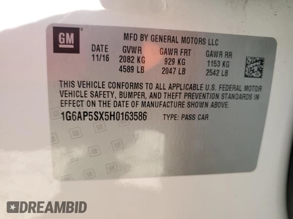 ✅ 2017 Cadillac CTS RWD • VIN: 1G6AP5SX5H0163586 • Lot: 42377785. Listed on Copart with 60,177 mi. Free auction sales archive from the USA and detailed vehicle history report at DreamBid. Image 12.