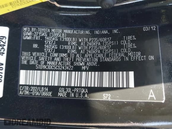 ✅ 2012 Toyota Sienna XLE AAS • VIN: 5TDYK3DC5CS243422 • Lot: 43399519. Listed on IAAI with 161,032 mi. Free auction sales archive from the USA and detailed vehicle history report at DreamBid. Image 9.