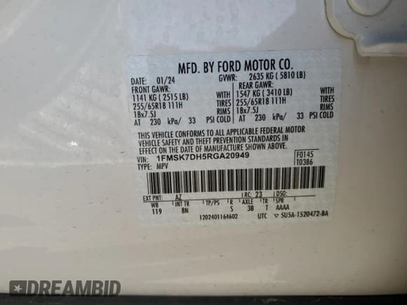✅ 2024 Ford Explorer XLT • VIN: 1FMSK7DH5RGA20949 • Lot: 89809415. Wystawiony na Copart z przebiegiem 16 394 mil. Bezpłatny archiwum sprzedaży aukcyjnych z USA i szczegółowy raport historii pojazdu na DreamBid. Zdjęcie 13.
