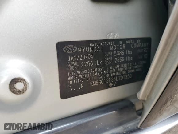 ✅ 2004 Hyundai Santa Fe GLS • VIN: KM8SC13E34U701350 • Лот: 58671145. Опубликован ранее на Copart с пробегом 192 274 миль. Бесплатный доступ к архиву аукционных продаж из США и подробный отчёт об истории автомобиля на DreamBid. Изображение 13.