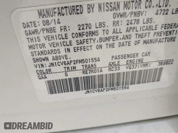 ✅ 2015 Infiniti Q40 • VIN: JN1CV6AP2FM501554 • Lot: 42627369. Wystawiony na IAAI z przebiegiem 72 515 mil. Bezpłatny archiwum sprzedaży aukcyjnych z USA i szczegółowy raport historii pojazdu na DreamBid. Zdjęcie 9.