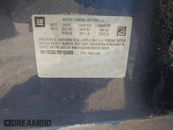 2014 Chevrolet Malibu LT z VIN 1G11C5SL7EF153455, wystawiony jako IAAI lot #43536389 z przebiegiem 171 252 mil mil oraz . Historia ofert i sprzedaży dostępna na DreamBid. Obrazek 9.