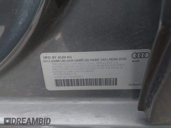 ✅ 2013 Audi A4 Premium Plus • VIN: WAUFFAFL1DN023051 • Lot: 43636975. Listed on IAAI with 162,410 mi. Free auction sales archive from the USA and detailed vehicle history report at DreamBid. Image 9.