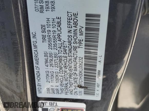 ✅ 2019 Acura RDX • VIN: 5J8TC1H30KL006232 • Лот: 60756025. Опубликован ранее на Copart с пробегом 102 123 миль. Бесплатный доступ к архиву аукционных продаж из США и подробный отчёт об истории автомобиля на DreamBid. Изображение 13.