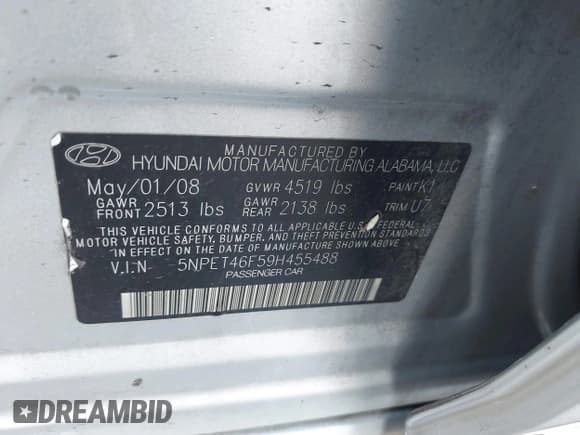 ✅ 2009 Hyundai Sonata GLS • VIN: 5NPET46F59H455488 • Лот: 43644595. Опубликован ранее на IAAI с пробегом 165 417 миль. Бесплатный доступ к архиву аукционных продаж из США и подробный отчёт об истории автомобиля на DreamBid. Изображение 9.