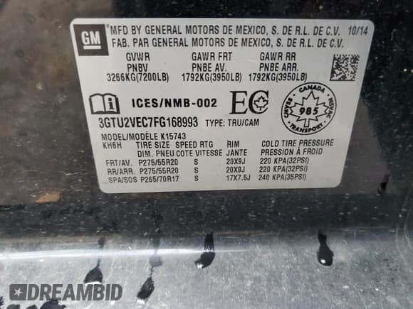 ✅ 2015 GMC Sierra 1500 SLT • VIN: 3GTU2VEC7FG168993 • Lot: 82728815. Listed on Copart with 103,439 mi. Free auction sales archive from the USA and detailed vehicle history report at DreamBid. Image 13.