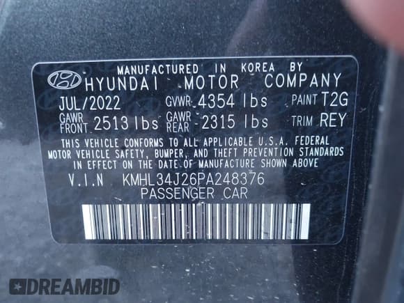 ✅ 2023 Hyundai Sonata Limited • VIN: KMHL34J26PA248376 • Lot: 43403759. Listed on IAAI with 26,716 mi. Free auction sales archive from the USA and detailed vehicle history report at DreamBid. Image 9.