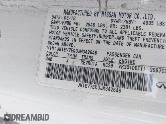 ✅ 2018 Infiniti Q60 Luxe • VIN: JN1EV7EK3JM342646 • Lot: 42746553. Listed on IAAI with 86,599 mi. Free auction sales archive from the USA and detailed vehicle history report at DreamBid. Image 9.