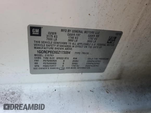 ✅ 2016 Chevrolet Silverado 1500 Custom • VIN: 1GCRCPEC6GZ173084 • Lot: 76470594. Listed on Copart with 212,656 mi. Free auction sales archive from the USA and detailed vehicle history report at DreamBid. Image 13.