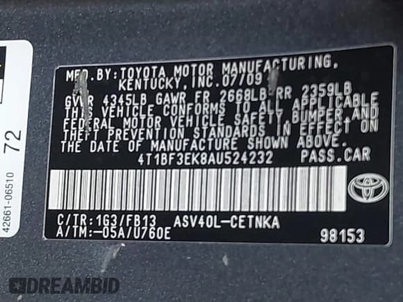 ✅ 2010 Toyota Camry • VIN: 4T1BF3EK8AU524232 • Лот: 43340044. Опубликован ранее на IAAI с пробегом 160 077 миль. Бесплатный доступ к архиву аукционных продаж из США и подробный отчёт об истории автомобиля на DreamBid. Изображение 9.