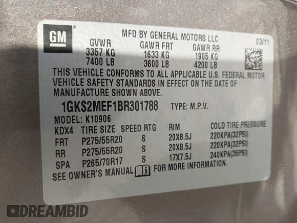 ✅ 2011 GMC Yukon XL Denali • VIN: 1GKS2MEF1BR301788 • Lot: 43527840. Listed on IAAI with 189,137 mi. Free auction sales archive from the USA and detailed vehicle history report at DreamBid. Image 9.