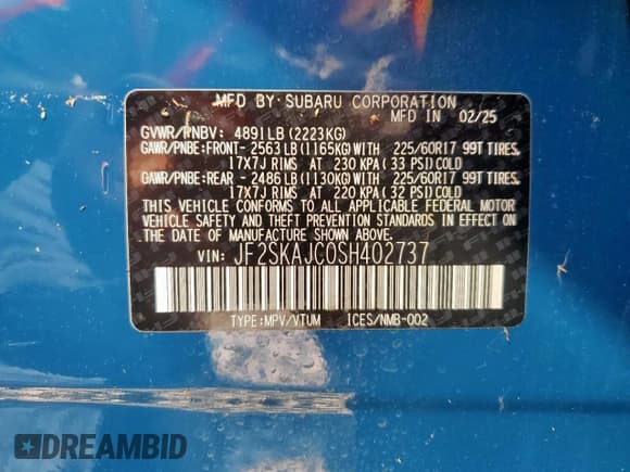 ✅ 2025 Subaru Forester Wilderness • VIN: JF2SKAJC0SH402737 • Лот: 64830045. Опубликован ранее на Copart с пробегом 159 миль. Бесплатный доступ к архиву аукционных продаж из США и подробный отчёт об истории автомобиля на DreamBid. Изображение 13.