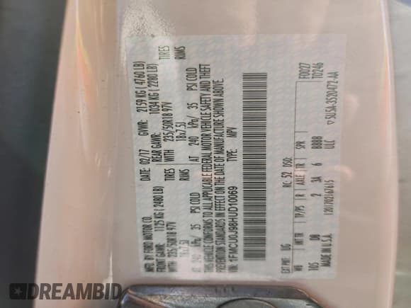 ✅ 2017 Ford Escape Titanium • VIN: 1FMCU0J98HUD10069 • Лот: 94386305. Опубликован ранее на Copart с пробегом 138 255 миль. Бесплатный доступ к архиву аукционных продаж из США и подробный отчёт об истории автомобиля на DreamBid. Изображение 13.