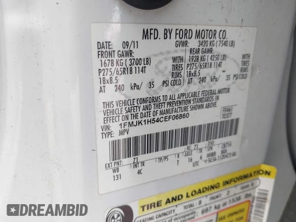 ✅ 2012 Ford Expedition Max King Ranch • VIN: 1FMJK1H54CEF06860 • Лот: 43463226. Опубликован ранее на IAAI с пробегом 202 229 миль. Бесплатный доступ к архиву аукционных продаж из США и подробный отчёт об истории автомобиля на DreamBid. Изображение 9.