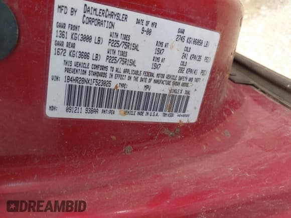 ✅ 2001 Dodge Durango • VIN: 1B4HR28NX1F523025 • Lot: 42124427. Wystawiony na IAAI z przebiegiem 254 324 mil. Bezpłatny archiwum sprzedaży aukcyjnych z USA i szczegółowy raport historii pojazdu na DreamBid. Zdjęcie 9.