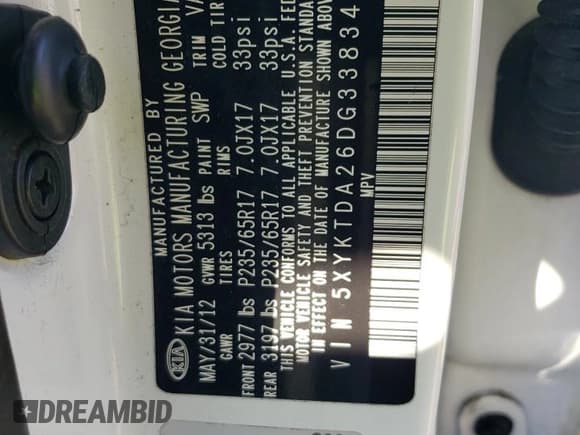 ✅ 2013 Kia Sorento LX • VIN: 5XYKTDA26DG338347 • Лот: 91383575. Опубликован ранее на Copart с пробегом 151 795 миль. Бесплатный доступ к архиву аукционных продаж из США и подробный отчёт об истории автомобиля на DreamBid. Изображение 13.