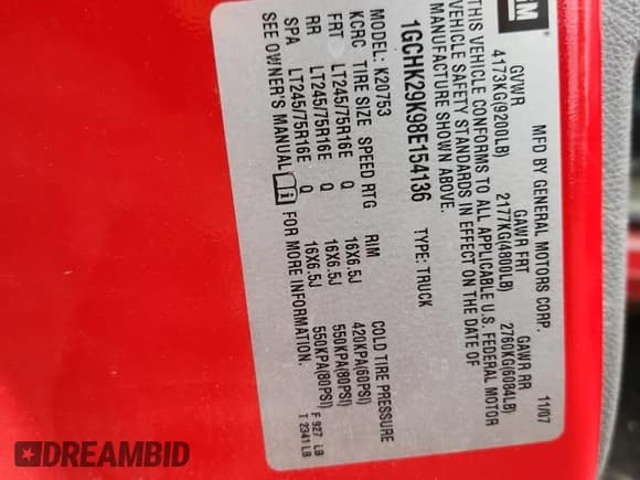 ✅ 2008 Chevrolet Silverado 2500HD Work Truck • VIN: 1GCHK29K98E154136 • Лот: 85484845. Опубликован ранее на Copart с пробегом 120 348 миль. Бесплатный доступ к архиву аукционных продаж из США и подробный отчёт об истории автомобиля на DreamBid. Изображение 12.