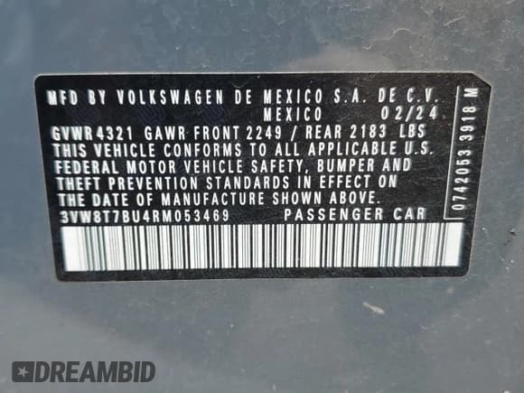 ✅ 2024 Volkswagen Jetta 40th Anniversary Edition • VIN: 3VW8T7BU4RM053469 • Лот: 71026125. Опубликован ранее на Copart с пробегом 14 130 миль. Бесплатный доступ к архиву аукционных продаж из США и подробный отчёт об истории автомобиля на DreamBid. Изображение 12.