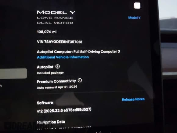 ✅ 2022 Tesla Model Y Long Range • VIN: 7SAYGDEE8NF357061 • Lot: 43539196. Listed on IAAI with 108,074 mi. Free auction sales archive from the USA and detailed vehicle history report at DreamBid. Image 18.