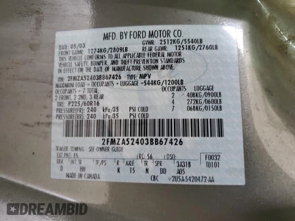 ✅ 2003 Ford Windstar SE • VIN: 2FMZA52403BB67426 • Lot: 77018904. Wystawiony na Copart z przebiegiem Nie podano. Bezpłatny archiwum sprzedaży aukcyjnych z USA i szczegółowy raport historii pojazdu na DreamBid. Zdjęcie 13.