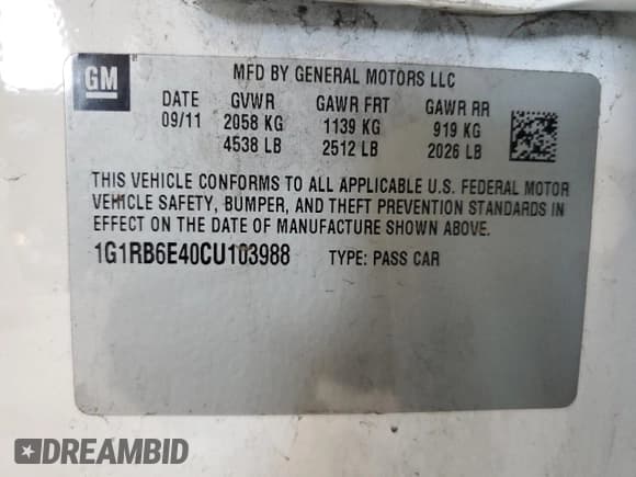 ✅ 2012 Chevrolet Volt • VIN: 1G1RB6E40CU103988 • Lot: 73890694. Wystawiony na Copart z przebiegiem 115 133 mil. Bezpłatny archiwum sprzedaży aukcyjnych z USA i szczegółowy raport historii pojazdu na DreamBid. Zdjęcie 12.