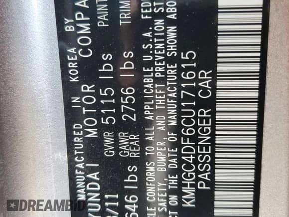 2012 Hyundai Genesis 4.6L z VIN KMHGC4DF6CU171615, wystawiony jako Copart lot #71681814 z przebiegiem 103 219 mil mil oraz Szkoda całkowita • Salvage title. Historia ofert i sprzedaży dostępna na DreamBid. Obrazek 12.