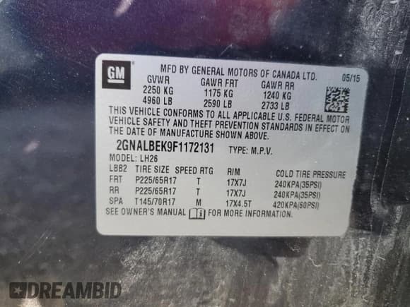 ✅ 2015 Chevrolet Equinox LT • VIN: 2GNALBEK9F1172131 • Lot: 82447335. Wystawiony na Copart z przebiegiem 172 168 mil. Bezpłatny archiwum sprzedaży aukcyjnych z USA i szczegółowy raport historii pojazdu na DreamBid. Zdjęcie 13.