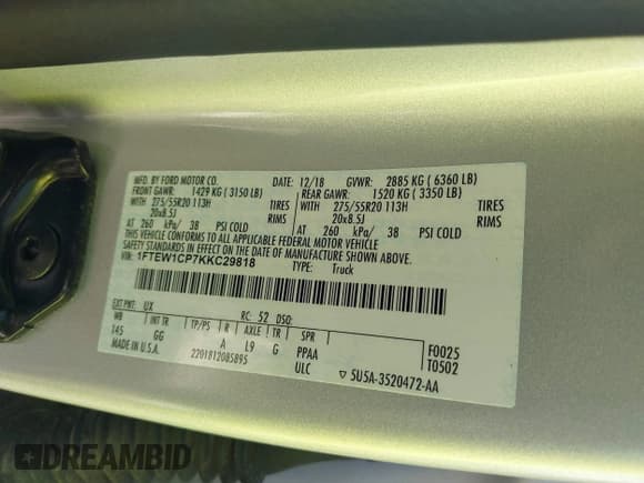 ✅ 2019 Ford F-150 XL • VIN: 1FTEW1CP7KKC29818 • Лот: 43116617. Опубликован ранее на IAAI с пробегом 175 485 миль. Бесплатный доступ к архиву аукционных продаж из США и подробный отчёт об истории автомобиля на DreamBid. Изображение 9.