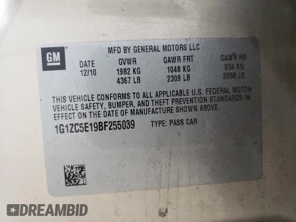 ✅ 2011 Chevrolet Malibu 1LT • VIN: 1G1ZC5E19BF255039 • Lot: 81151934. Listed on Copart with 189,838 mi. Free auction sales archive from the USA and detailed vehicle history report at DreamBid. Image 12.