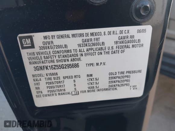 ✅ 2005 Chevrolet Suburban LT • VIN: 3GNFK16Z55G295686 • Лот: 41606194. Опубликован ранее на IAAI с пробегом 152 511 миль. Бесплатный доступ к архиву аукционных продаж из США и подробный отчёт об истории автомобиля на DreamBid. Изображение 9.