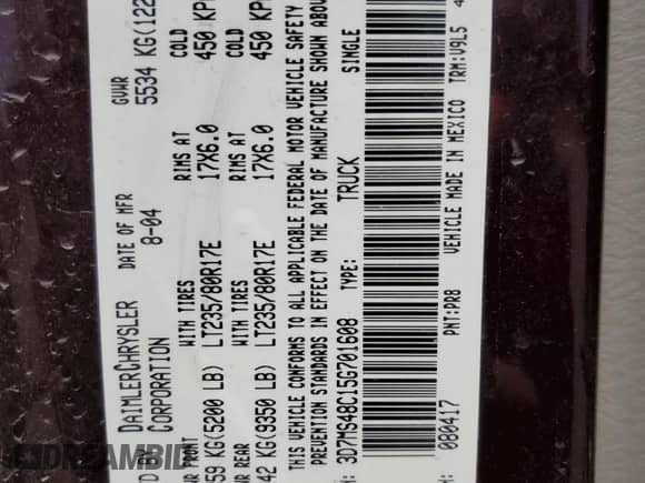 2005 Dodge 3500 SLT z VIN 3D7MS48C15G701608, wystawiony jako Copart lot #51265685 z przebiegiem 277 237 mil mil oraz Szkoda całkowita • Salvage title. Historia ofert i sprzedaży dostępna na DreamBid. Obrazek 14.